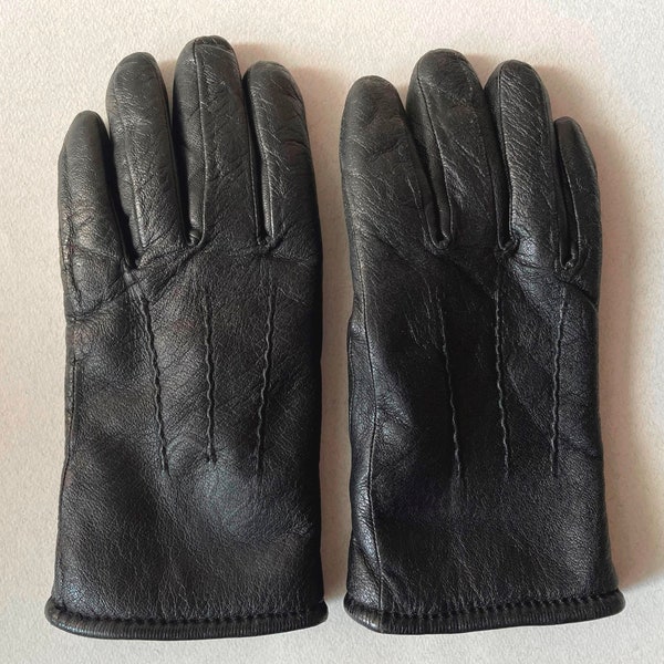 Vintage Black Leather Gloves, Winter Gloves, Men's Leather Gloves, Leather Gloves, Natural Leather, Natural sheepskin lining, 70-80s
