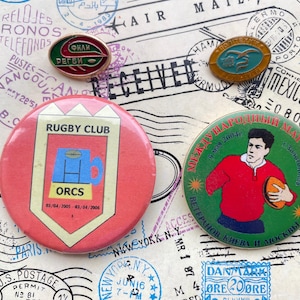 Rugby Pin Badges, Set of 4 Vintage Sports Pins, Colorful Collectible Pins for Rugby Enthusiasts, Sport Memorabilia