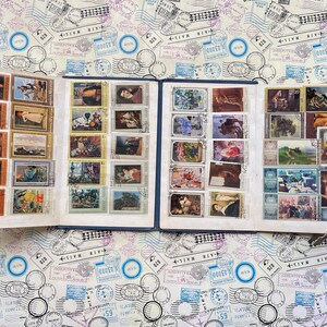 Painting Stamps Album USSR - 39 Colorful Stamps, Famous Artists, Vintage 70s-80s, Unique Gift for Art Lovers, Rembrandt, Gogen, Rafael.