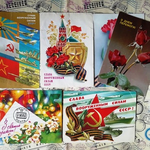 Jour de la Victoire, Gloire à l’Armée Rouge ! Set #3 de 6 cartes postales vintage de l’URSS, écrites sur (!) Carte postale soviétique, carte de vœux de collection, années 80-90.