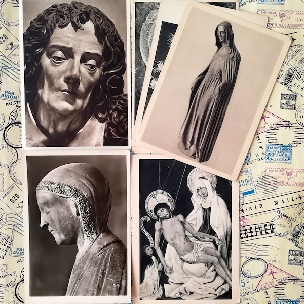 Religious Theme, Paintings and Sculptures from European Museums, Set of 8 Vintage Postcards, Collectibles gift, 50-60s