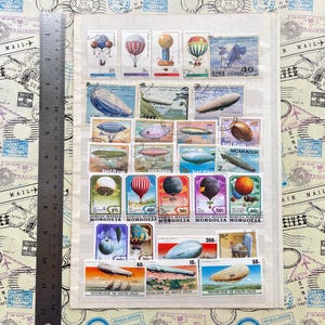 Balloons Stamps on the Sheet - Set of 52 Colorful Postal Stamps Featuring Balloons - Collectible Philatelic Stamps - History of Blimps