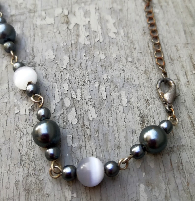 Gift for Wife Vintage jewelry Imitation Hematite Vintage Beaded Necklace gift idea girl daughter 60-70s. Beads jewellery
