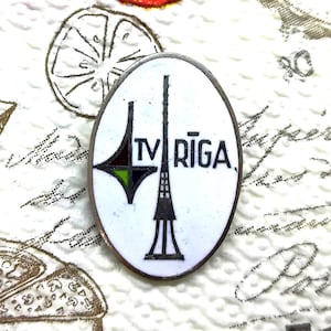 TV Riga, Vintage Latvian pin badge, TV Tower, Riga, Baltic badges