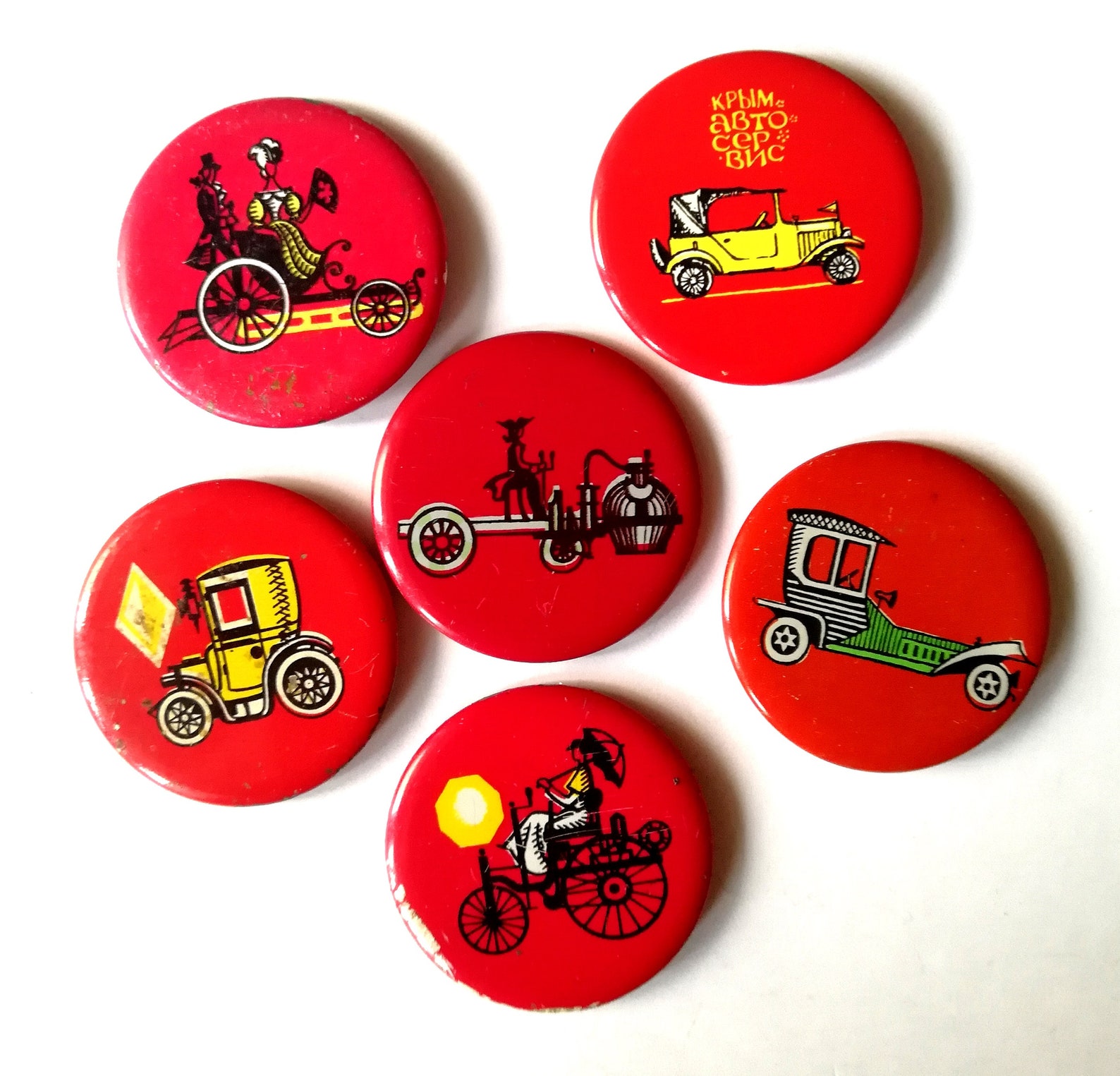 Retro car Vintage Automobiles Pin Badges Set of 6 Big Metal Etsy