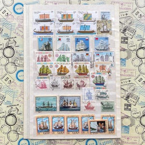 Sailboat Stamps on the Sheet - Set of 76 Colorful Postal Stamps Featuring Sailing Ships - Collectible Philatelic Stamps