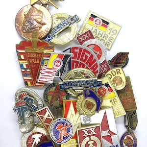DDR badges, Mystery Set of East German Pins, Original Vintage pins, 10-25-50pcs, 60-80s