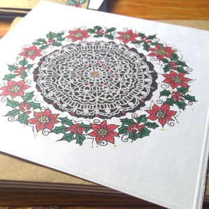 Navidad/Invierno Tarjeta de felicitación dibujada a mano (no impresa) arte original inspirado en mi amor por el encaje / acebo / hiedra y muérdago