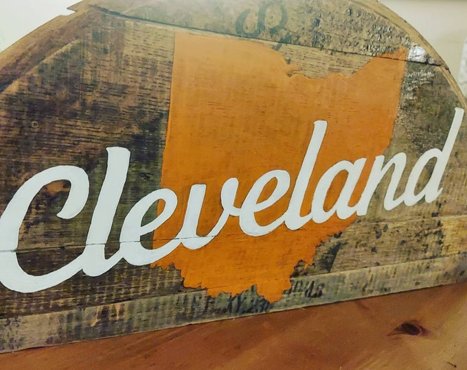 Cleveland gift, handpainted Bourbon Barrel head from Kentucky