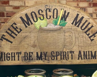 Pintura de cabeza de barril de Moscow Mule, decoración rústica única, regalo de bar