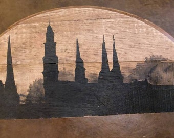 Horizonte de Frederick, Maryland; pintura de barril de bourbon; decoración rústica única; regalo para bar.
