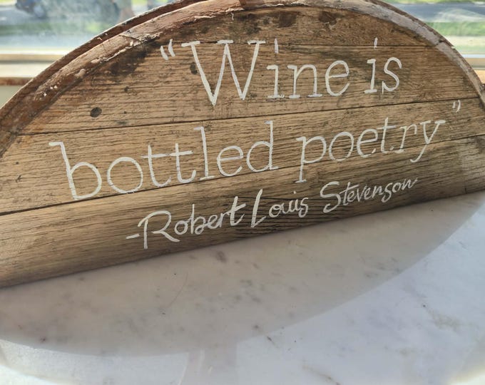 Wine is Bottled Poetry quote, Robert Louis Stevenson barrel painting