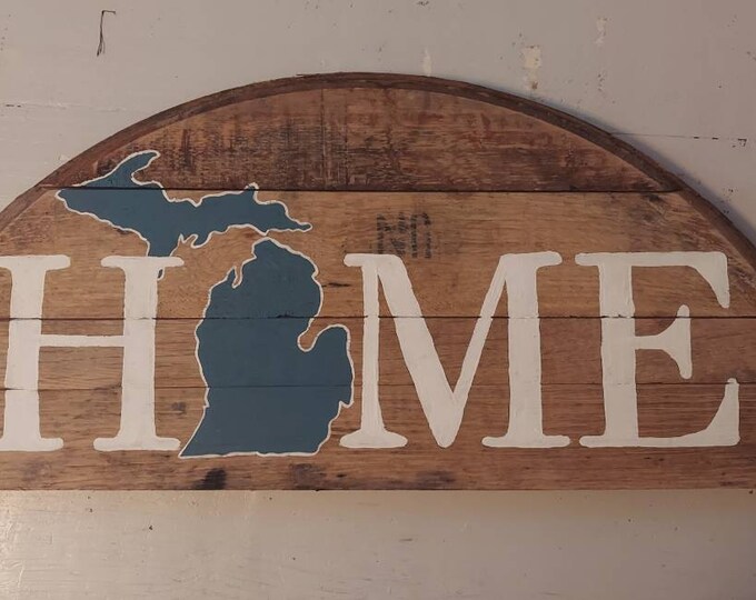 Michigan gift, handpainted Bourbon Barrel head from Kentucky