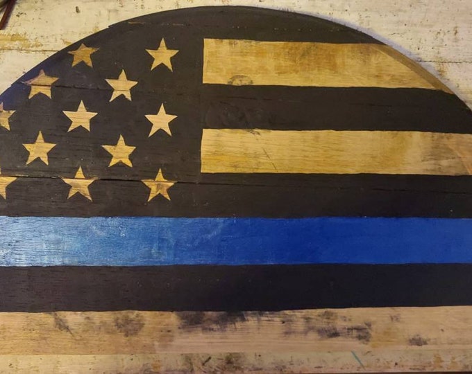 Police American flag, bourbon gift, kentucky bourbon art, police blue line, law enforcement art