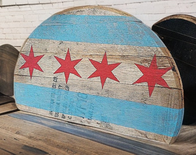 LARGE Chicago flag barrel slat, bourbon gift, Kentucky bourbon  art, House Warming Gift, Chicago gift