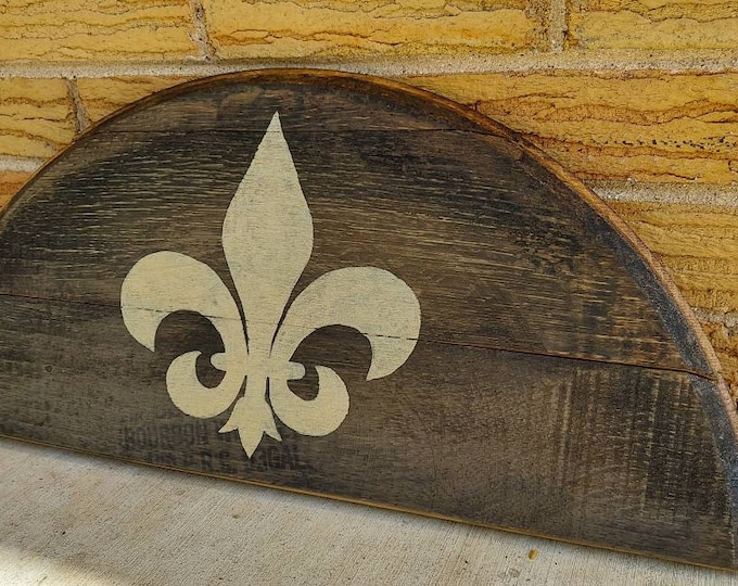 Barrel decor with Fleur de lis, New Orleans bourbon street painting, bar gift