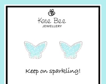 Tiny Turquoise Glitter Butterfly Earrings Butterflies Sterling
