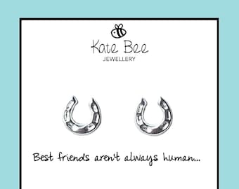 Horseshoe earrings, sterling silver, horse earrings, tiny earrings, lucky equestrian gift, horse lovers, good luck
