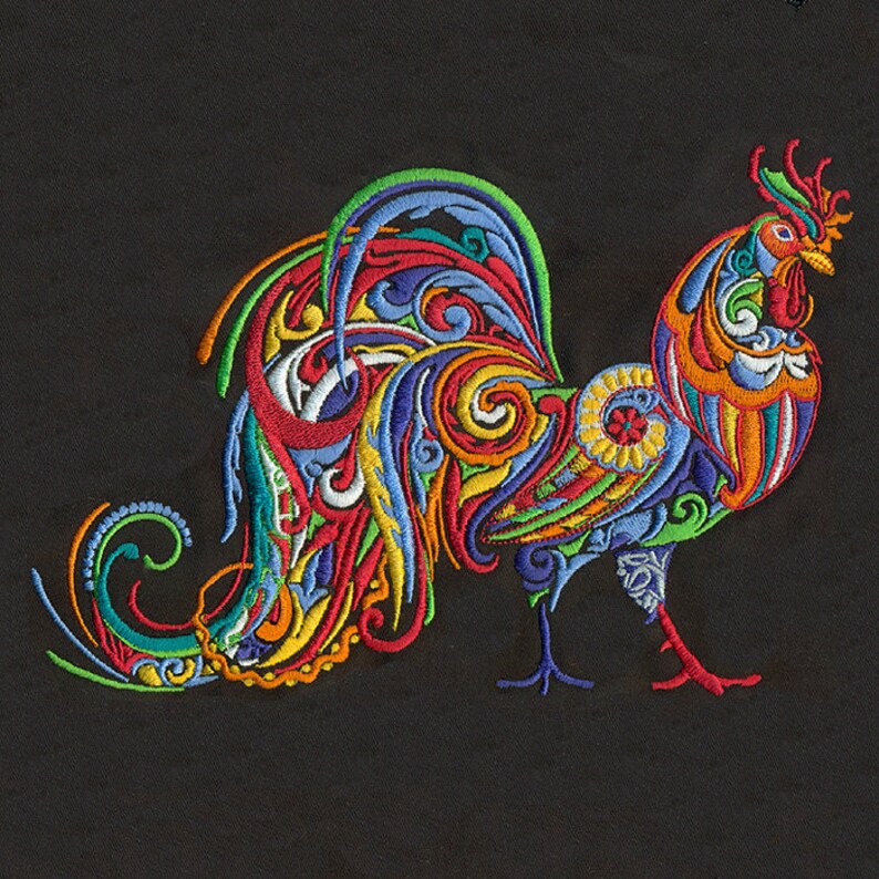 Multicolored rooster embroidery files  etsy