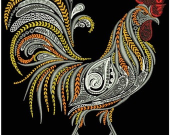 Multicolored Rooster Embroidery Files