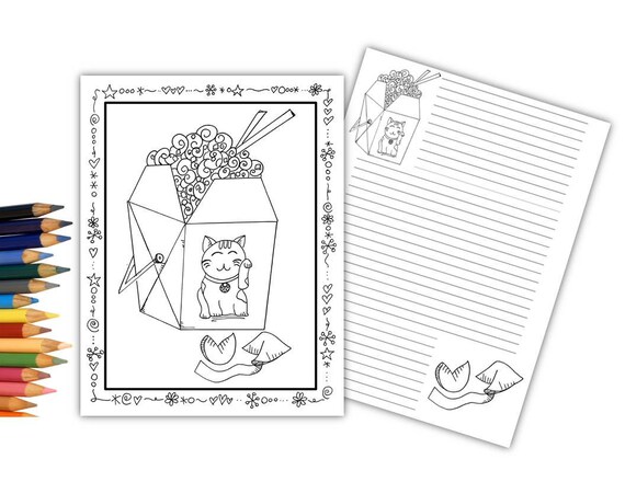 Good Luck Kitty Coloring And Journal Pages Etsy