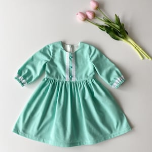 Mint Linen Girl&#39;s Dress: Long Sleeve Rustic Flower Girl Dress