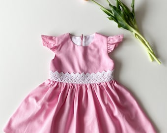 Linen dress girl, pink linen dress baby girl