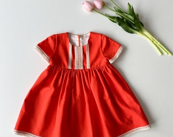 Linen dress for girl, red linen dress, linen clothes for girls, toddler linen dress, flower girl dress, rustic linen dress
