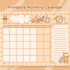 PRINTABLE 8.5" x 11" undated monthly calendar | Digital Download | Cute cafe digital calendar | Cozy bakery monthly planner for Goodnotes