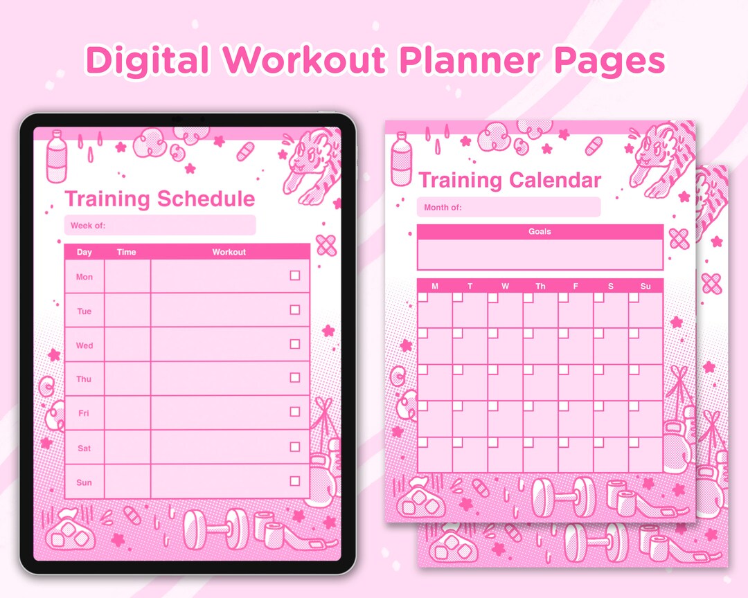 Illustrated Digital Workout Planner Pages A4 and US Letter Etsy
