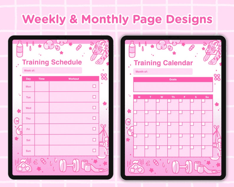 Illustrated Digital Workout Planner Pages A4 and US Letter Etsy