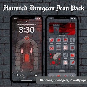 Haunted Dungeon Icon and Wallpaper Pack | Spooky Hand Drawn App Icons and Wallpaper | Gothic Medieval Fantasy Theme for iOS and Android
