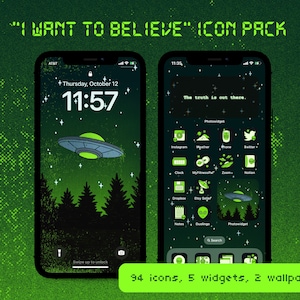 I Want To Believe Icon and Wallpaper Pack | Hand Drawn UFO App Icons and Wallpaper | Alien Theme for iOS and Android