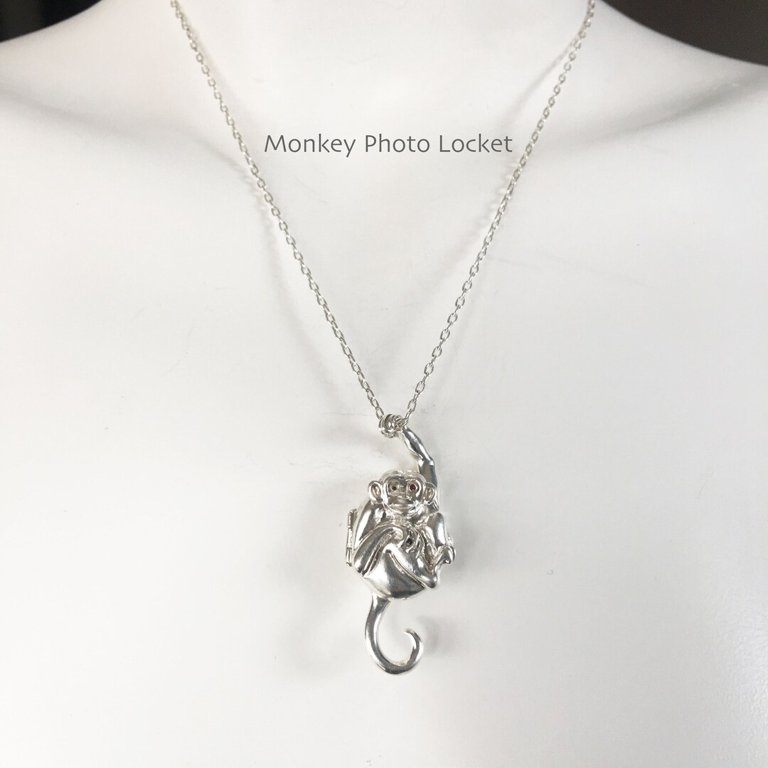Locket Monkey Monkey Photo Locket Pendant Necklace Sterling Silver Handmade - Etsy