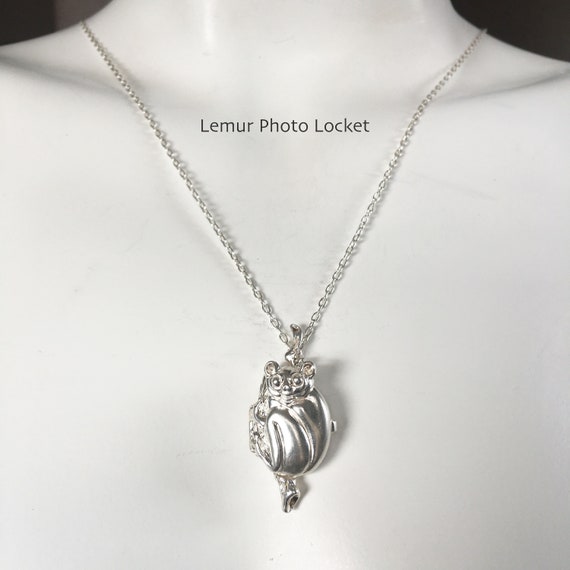 Lemur Photo Locket Pendant Necklace in Sterling Silver Handmade
