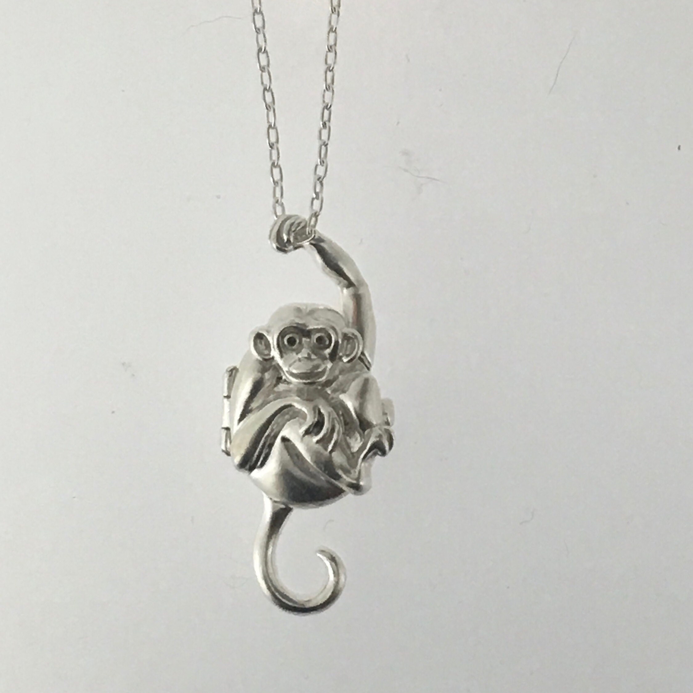 Locket Monkey Monkey Photo Locket Pendant Necklace Sterling Silver Handmade - Etsy
