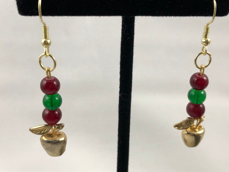 Gifts for Teachers Gold Apple Pendant Earrings Apple Earrings Teacher Earrings Food Earrings Fruit Earrings Golden Apple