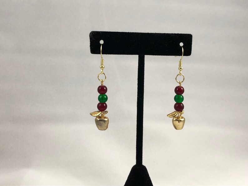 Gifts for Teachers Gold Apple Pendant Earrings Apple Earrings Teacher Earrings Food Earrings Fruit Earrings Golden Apple