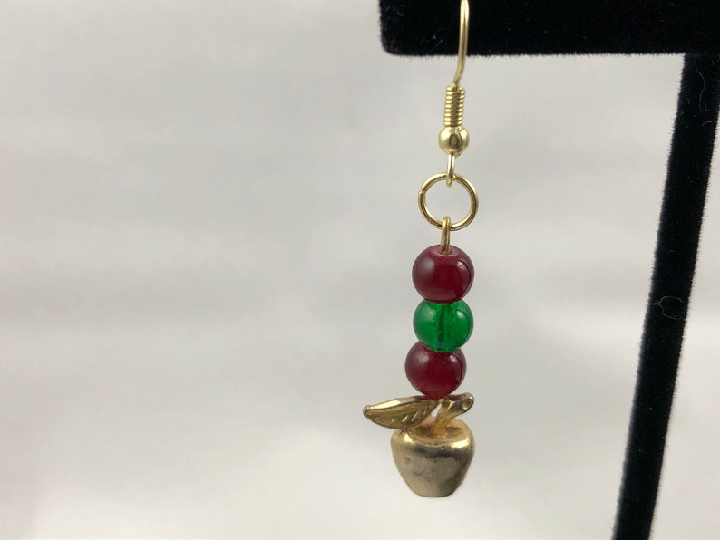 Gifts for Teachers Gold Apple Pendant Earrings Apple Earrings Teacher Earrings Food Earrings Fruit Earrings Golden Apple