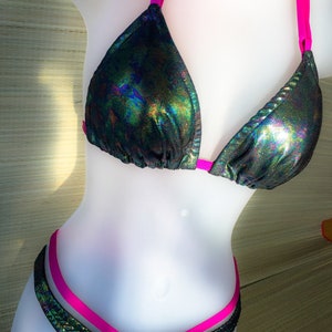 Hologram bikini, handmade bikini, string bikini, cheeky bikini, posing practice, beach bikini