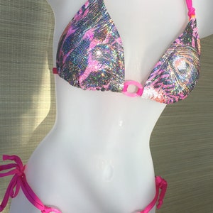 Hologram string bikini, handmade bikini, posing practice, beach bikini, cheeky bikini