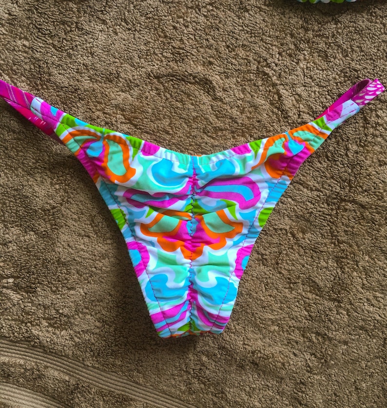 String Bikini Designer Bikini Cheeky Bottoms Contrasting Etsy