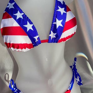 Patriotic String Bikini, Stars & Stripes, Handmade Beachwear