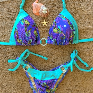 String Bikini, Handmade Bikini, Cheeky Bikini, Contrasting fabrics
