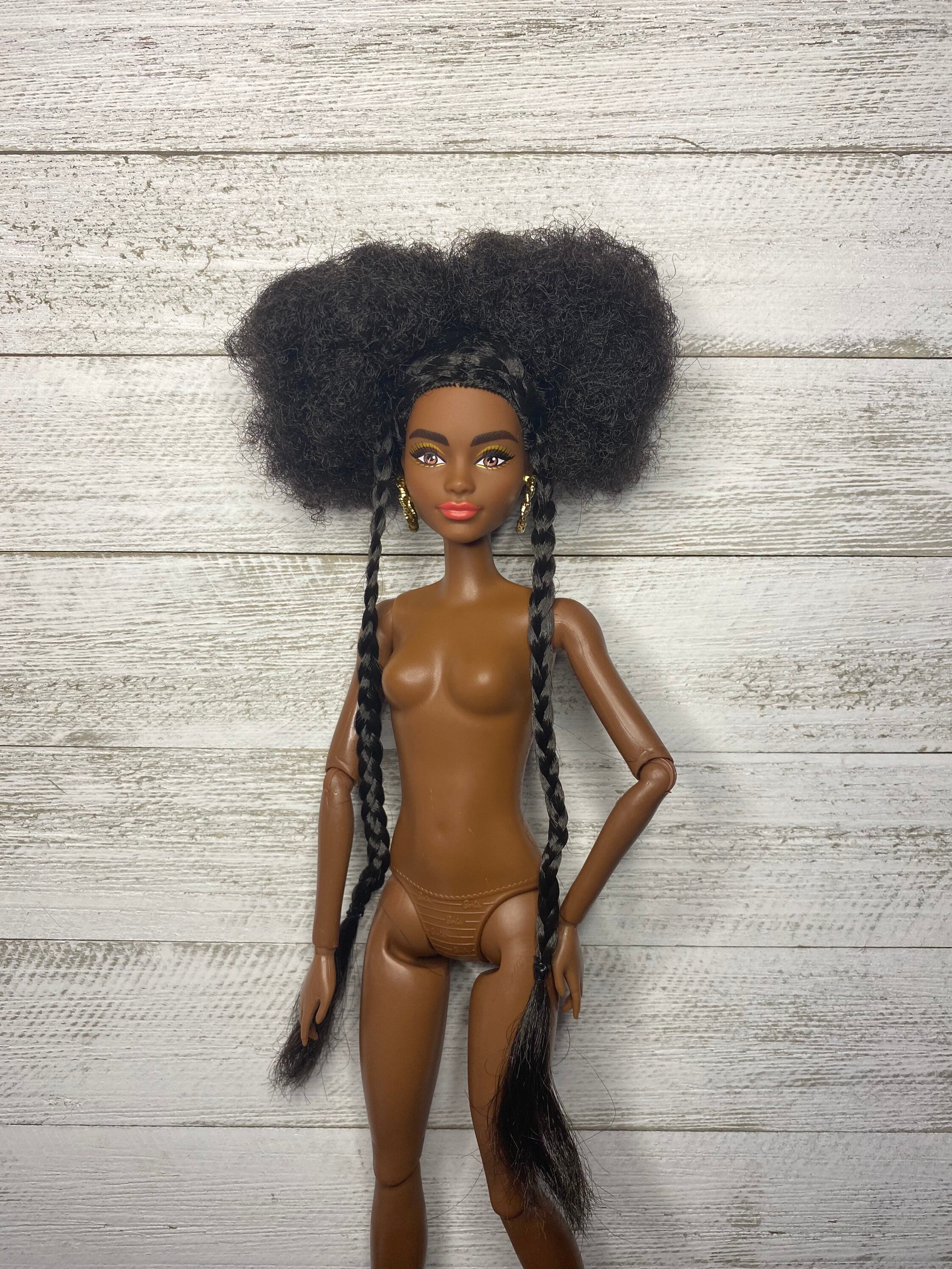 Articulated Barbie Dark Skin, Afro Puffs and Braids see