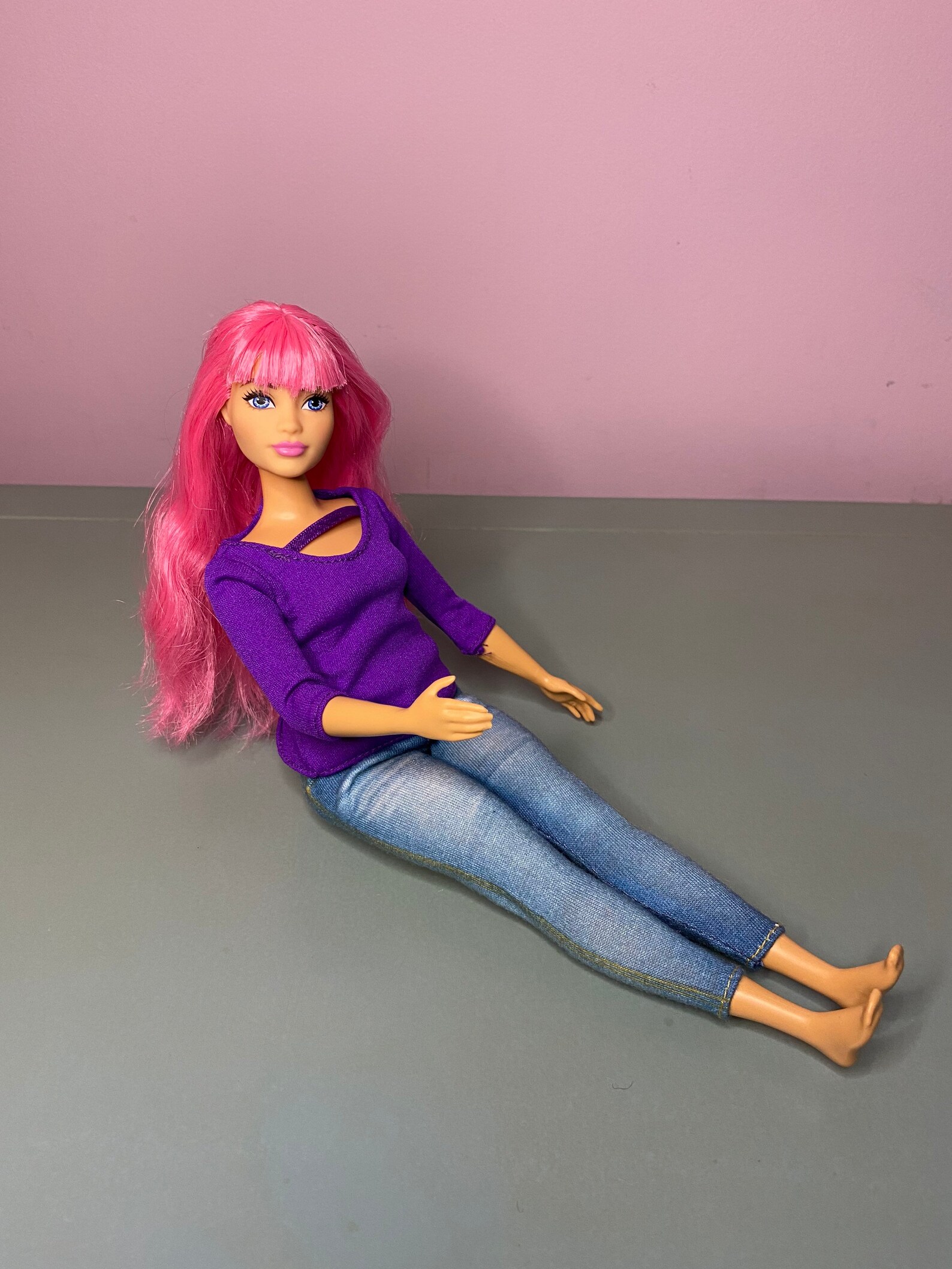Curvy Barbie Pink Hair Stretch Jeans and Purple Top basic 5 | Etsy