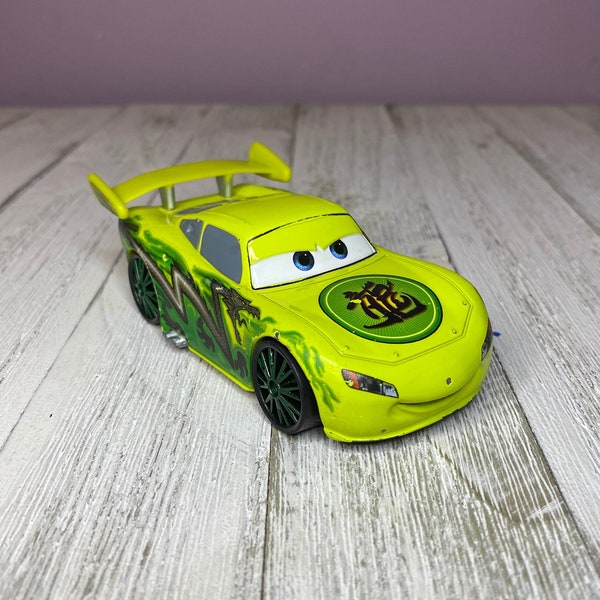 Disney Pixar Cars Toon Tokyo Mater Large Scale 4” Tokyo Green Dragon Lightning McQueen Diecast Metal Car 1:55 Scale (Flaws/Damage)
