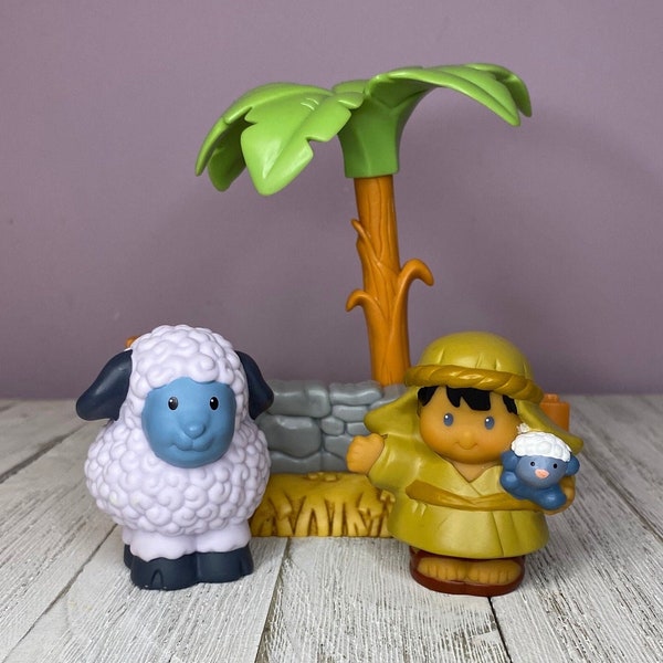 Fisher Price Little People Nativity Christmas Story Replacement Pieces Shepard and Sheep Figures, Manger Attachment Palm Tree (Fisher Price)
