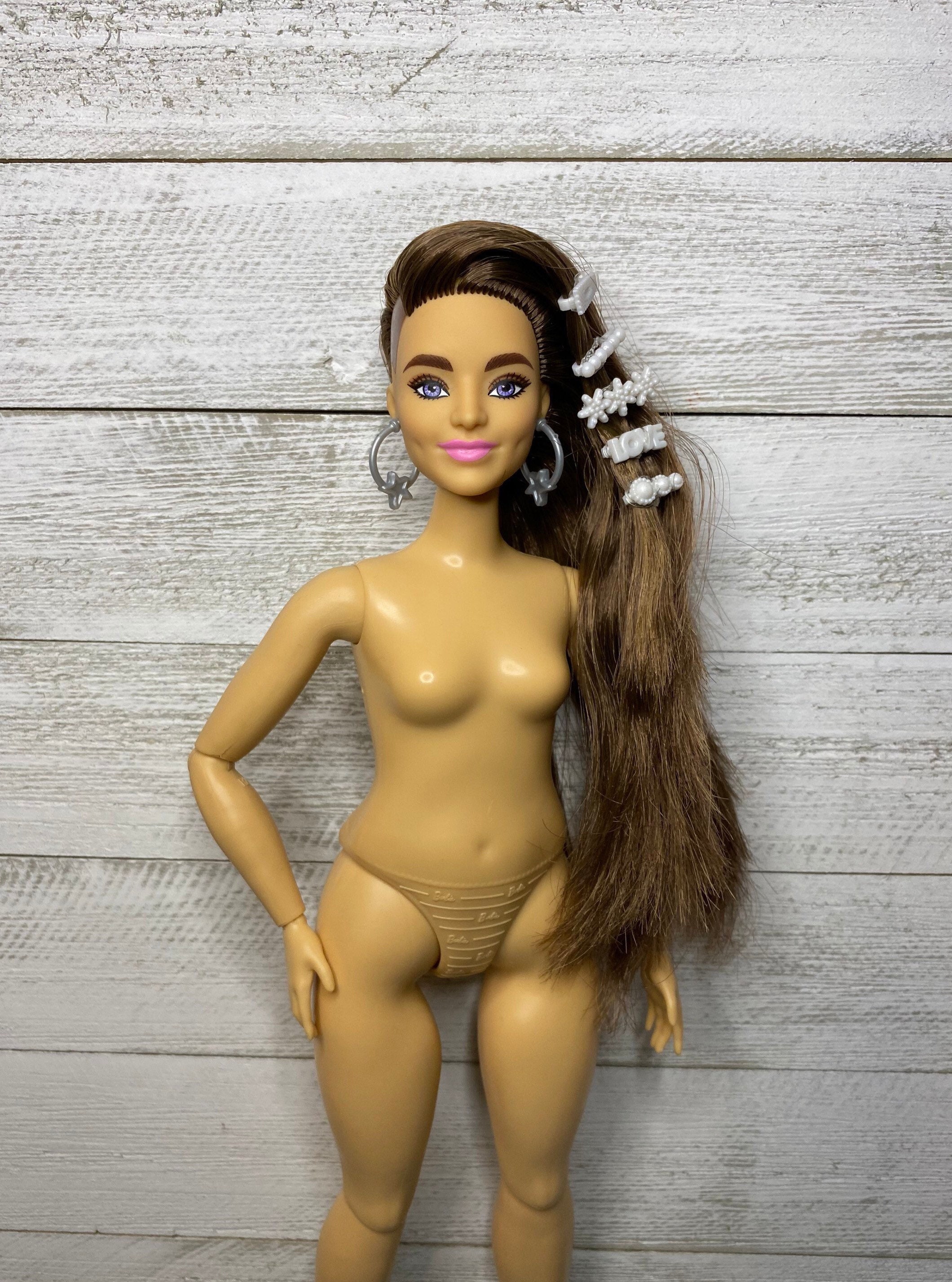 Articulated Curvy Barbie Light Skin Half Shaved Head Dimples see Description Lip Paint Flaw Etsy Canada
