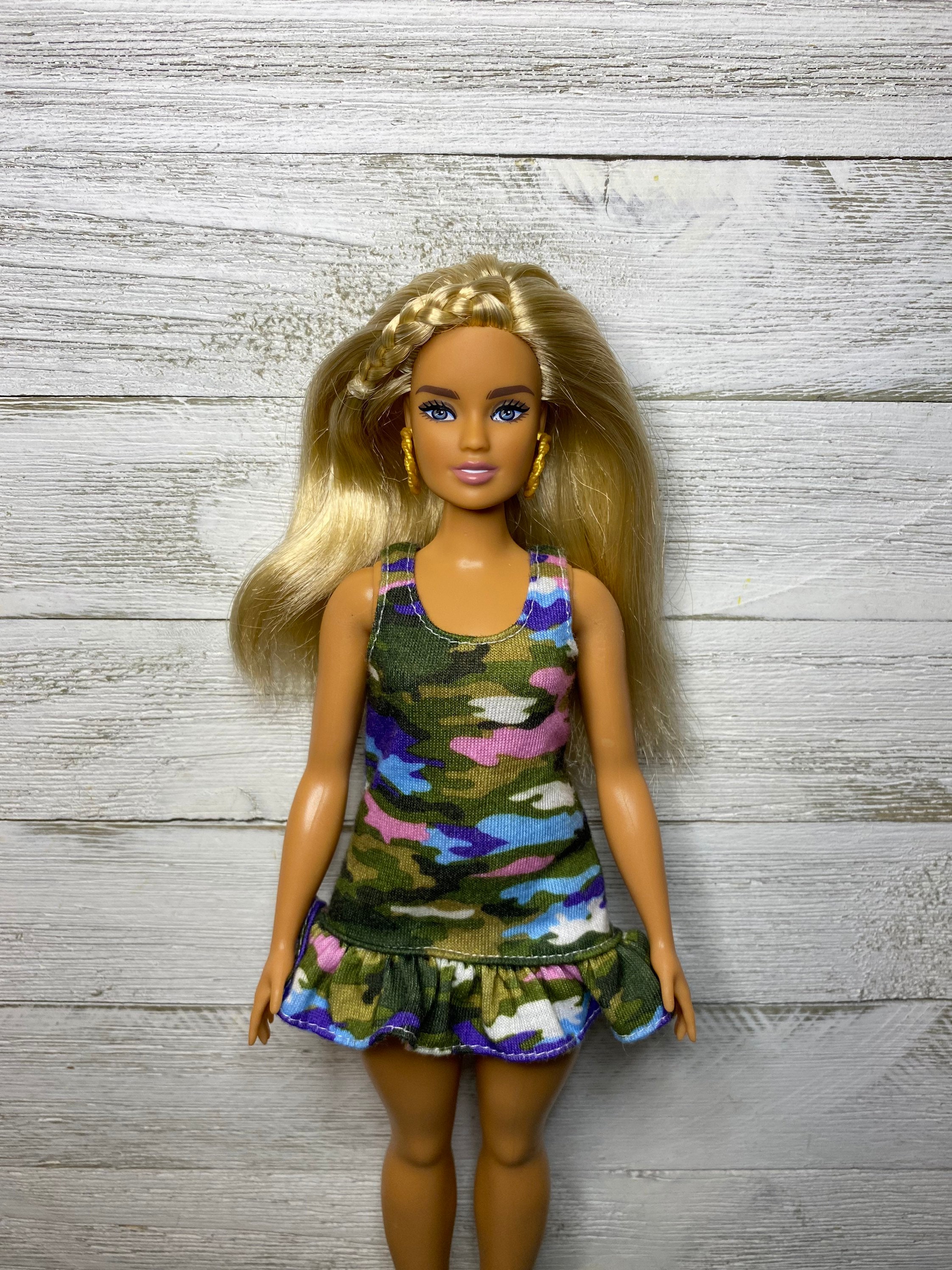 Barbie Curvy Full Figured Doll With Camo Dress & Shoes